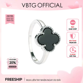  Nhẫn bạc nữ VBTG cỏ bốn lá mặt đen Clover Ring Silver - Nhẫn bạc ta cao cấp VBTG8190 