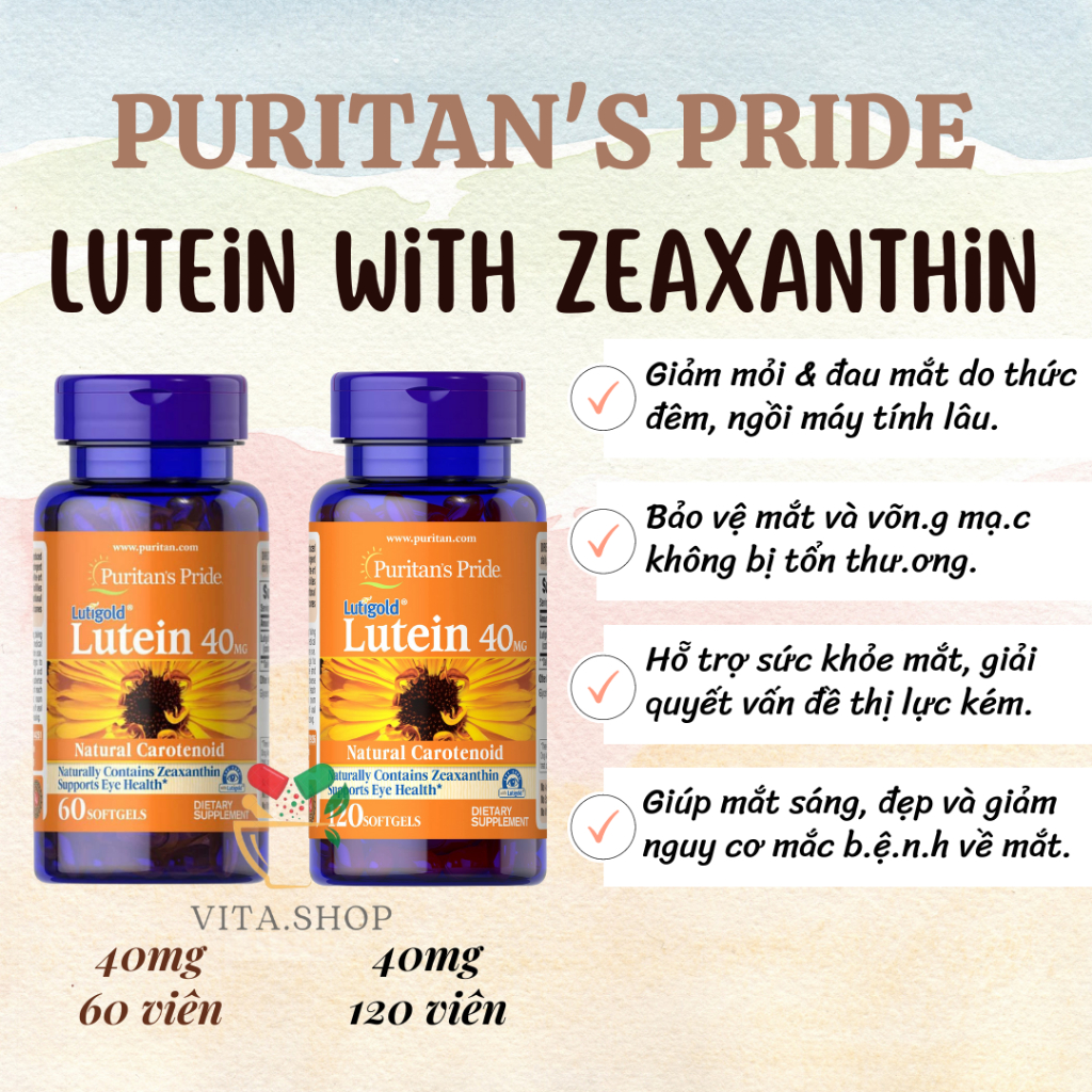 Viên Uống Bổ Mắt, Hỗ Trợ Sức Khỏe Mắt Puritan's Pride Lutigold Lutein With Zeaxanthin 40mg 120 viên