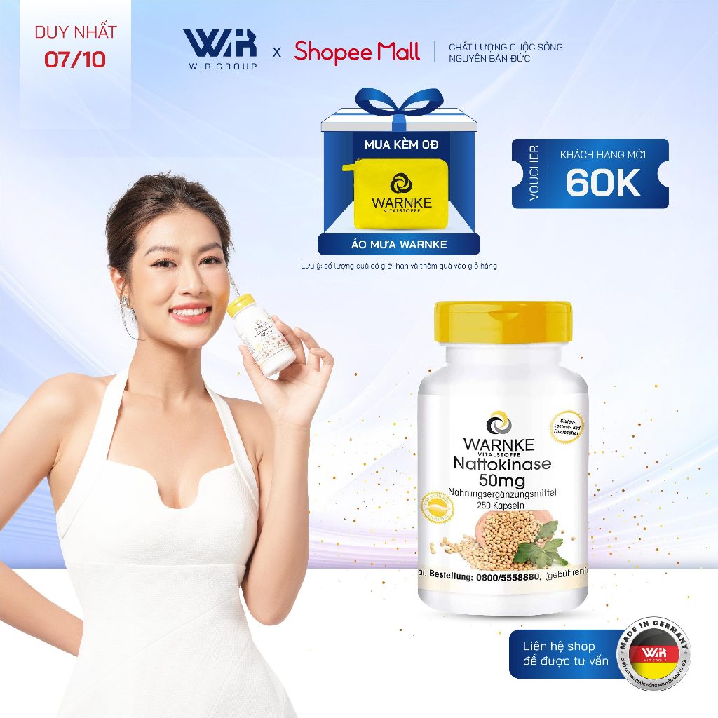 Viên Uống Chống Đông Máu, Đột Quỵ Warnke Nattokinase – Nattokinase 50mg Fermentiert 2000 FU - Wir Group