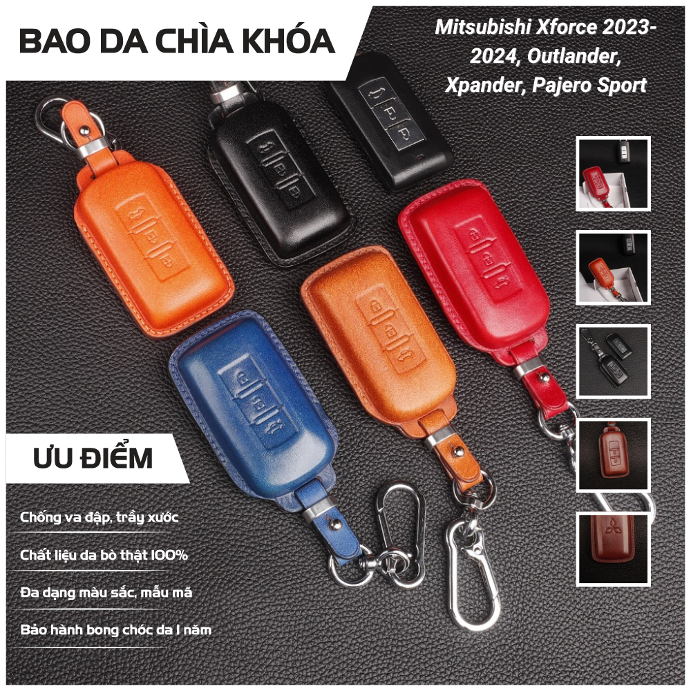 Bao Da & Ốp Chìa Khóa Cao Cấp Cho Xe Mitsubishi Xforce 2023-2024, Outlander, Xpander, Pajero Sport
