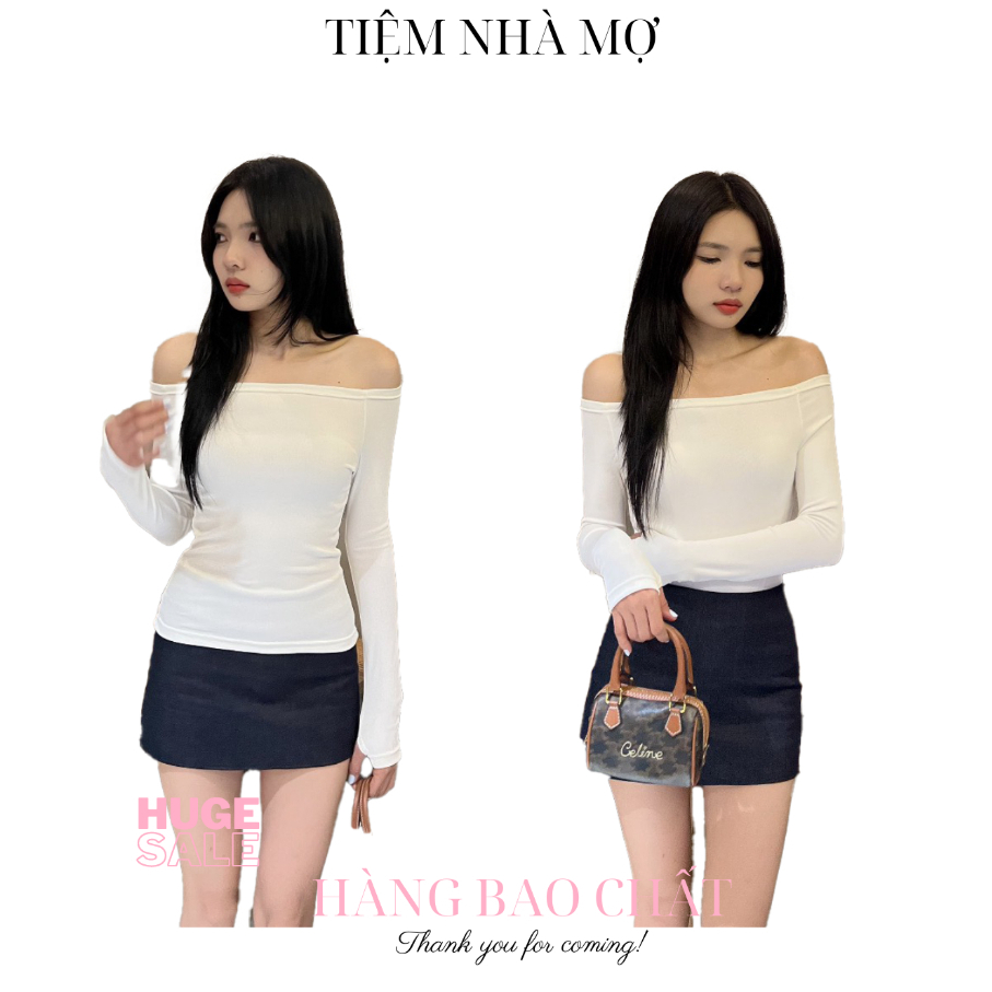 Áo Thun TAY DÀI TRỄ VAI BORIP Dáng Dài Nữ, Áo Thun Nữ Bạt Vai Gợi Cảm Kiểu Trơn BAINE - TIỆM NHÀ MỢ