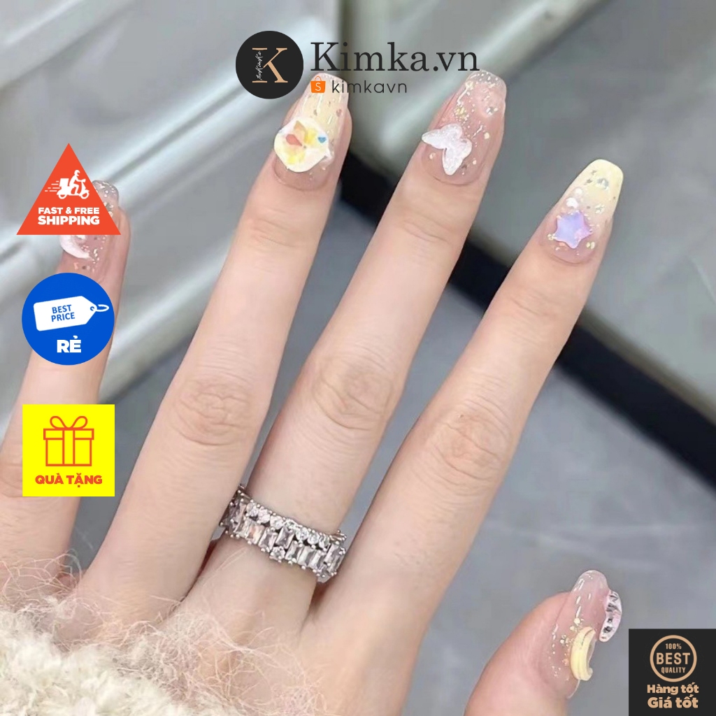 (N25) Nailbox Form Dài, Móng Úp Đính Charm Tiểu Thư