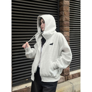 Áo hoodie zip cổ cao Migcool, áo khoác nỉ bông form boxy logo thêu basic