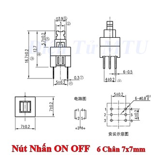 Nút Nhấn ON OFF 6 Chân 7x7 mm