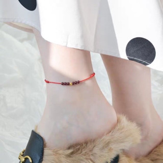 Lắc chân , vòng chân dây chỉ đỏ 6 hạt tài Lộc may mắn