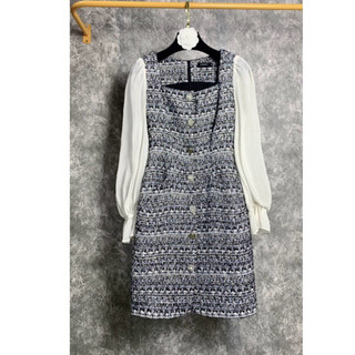 Đầm dạ tweed phối lụa siêu sang ảnh thật