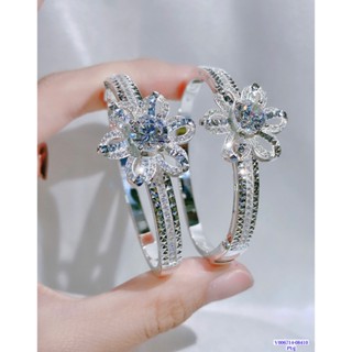 ❤️SẴN❤️  Vòng tay lắc tay bông hoa to tấm bạc xi bạch kim siêu sáng cz thuỵ sĩ