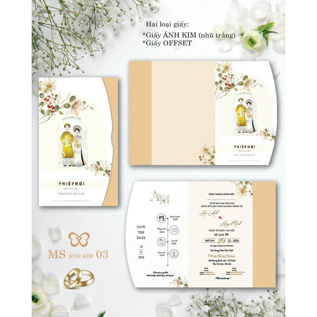 THIỆP CƯỚI HOÀNG KIM - MS ÁNH KIM 03 - RẺ ĐẸP - Đã bao gồm in nội dung (Vui lòng ib nội dung)