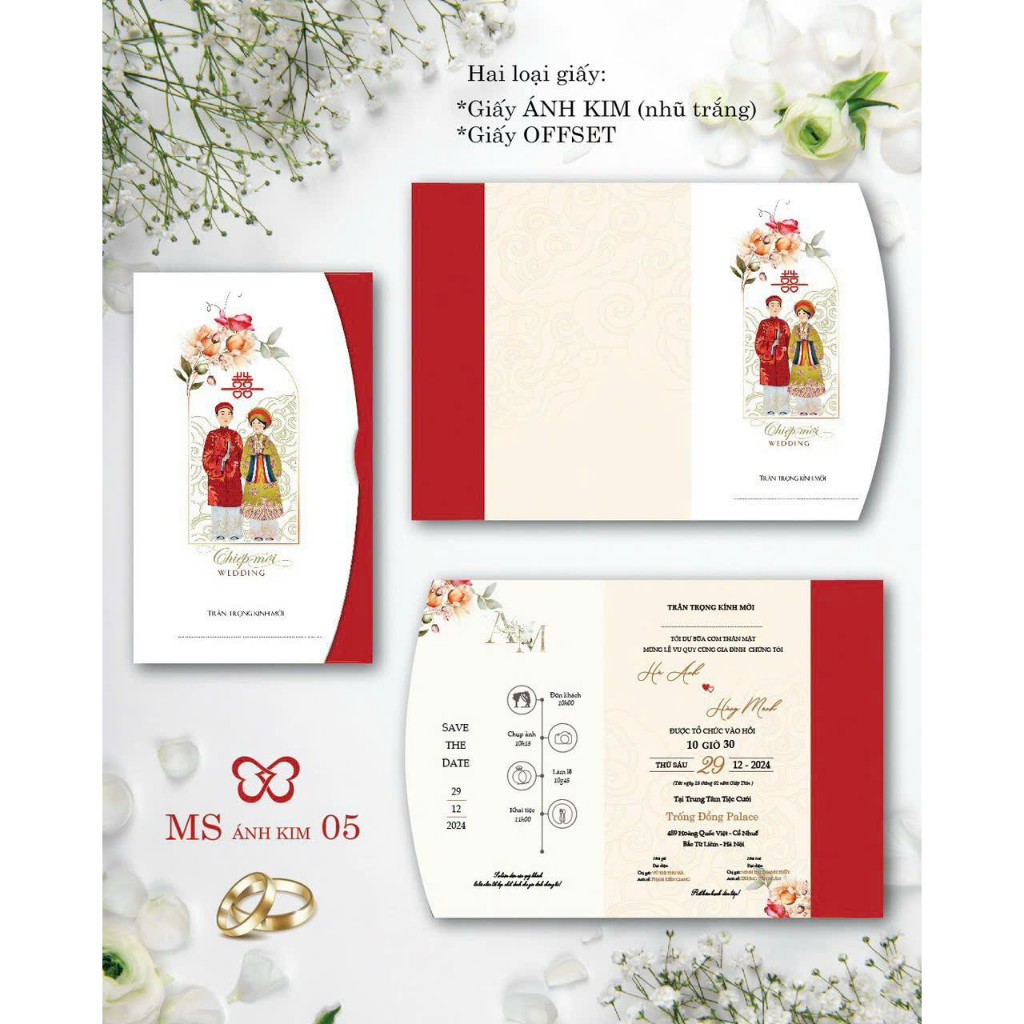 THIỆP CƯỚI HOÀNG KIM - MS ÁNH KIM 05 - RẺ ĐẸP - Đã bao gồm in nội dung (Vui lòng ib nội dung)
