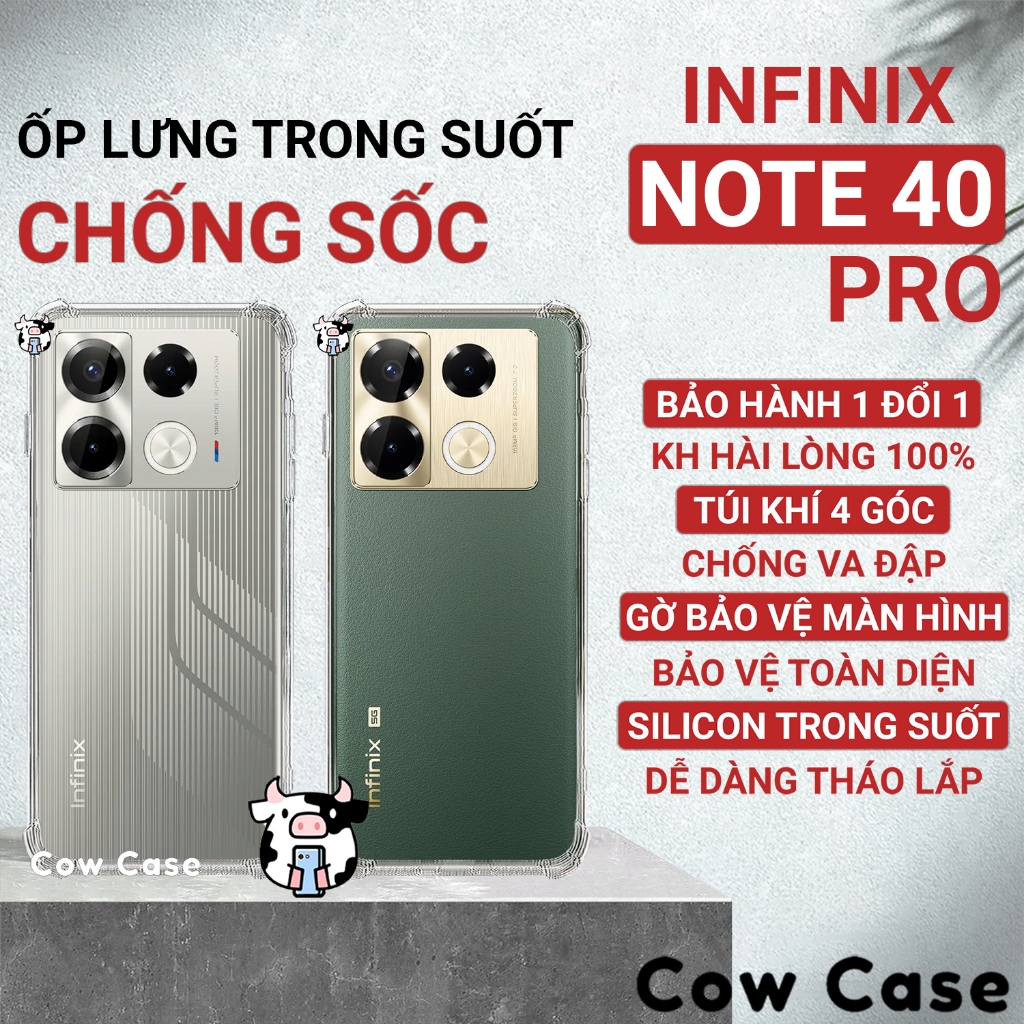 Ốp lưng Infinix Note 40 Pro, Note 40 5G chống sốc silicon Cowcase | Vỏ lưng điện thoại bảo vệ camera toàn diện TRON