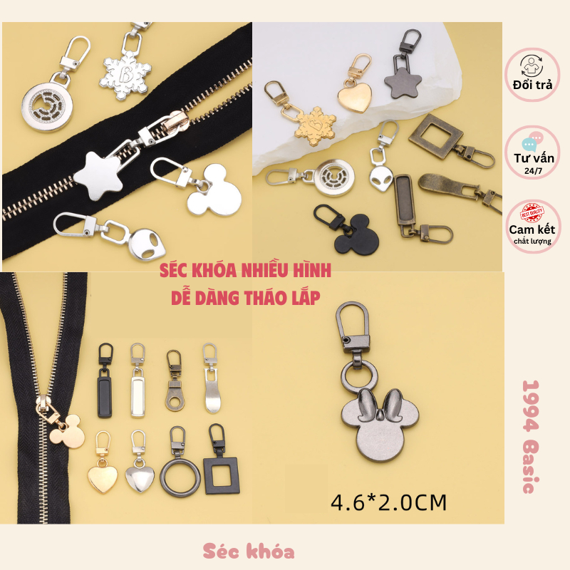 Đầu séc khóa áo kim loại nhiều hình, khóa kéo thay thế quần áo túi xách..vv
