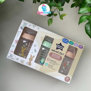 (Mẫu mới) Set 3 bình sữa Tommee Tippee PP size 260ml, họa tiết Bướm Ếch Thỏ kèm van tiệt trùng lò vi sóng
