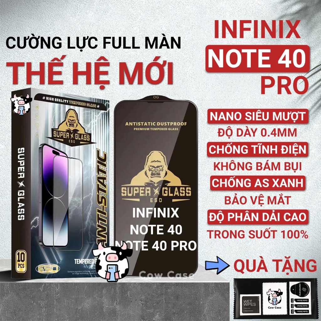 Kính cường lực Infinix Note 40 Pro, Note 40 5G full màn | Miếng dán bảo vệ màn hình Cowcase