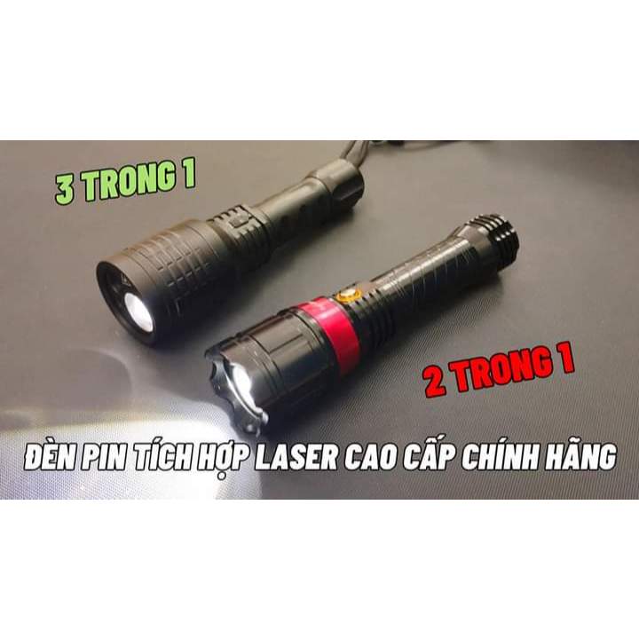Đèn pin 3 trong 1 laser tia xanh lá + tia đỏ + đèn pin