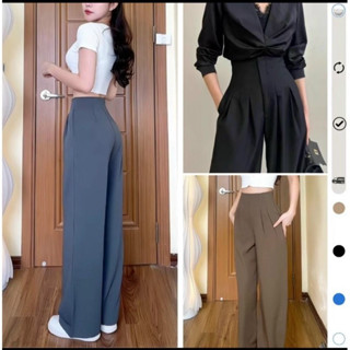  Quần tây ống rộng dáng suông  chất gold nhật  cạp cao lưng liền khóa sườn tôn eo tôn dáng 