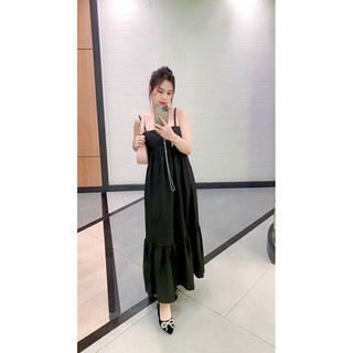 đầm babydoll  2 dây phối chân bèo