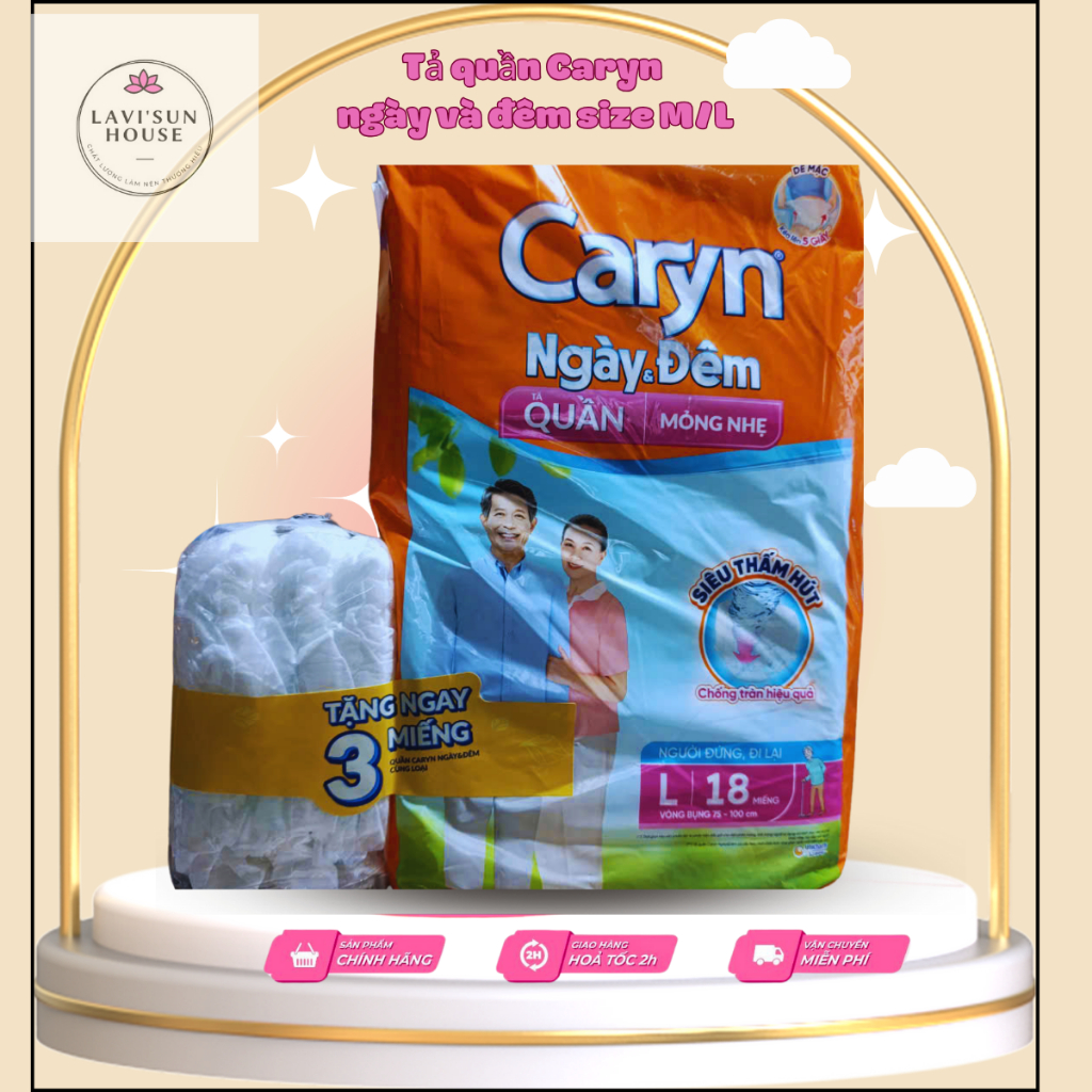 Tã bỉm quần người già CARYN ngày và đêm siêu thấm hút m10/L10/M18/L18 cho người già ốm mẹ sau sinh
