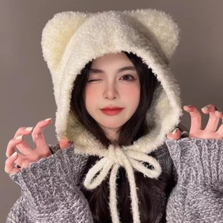 Mũ len nữ Bluehope tai gấu thời trang buộc dây hàn quốc mùa đông ấ, áp nhiều màu dễ thương giá rẻ sợi len MN17