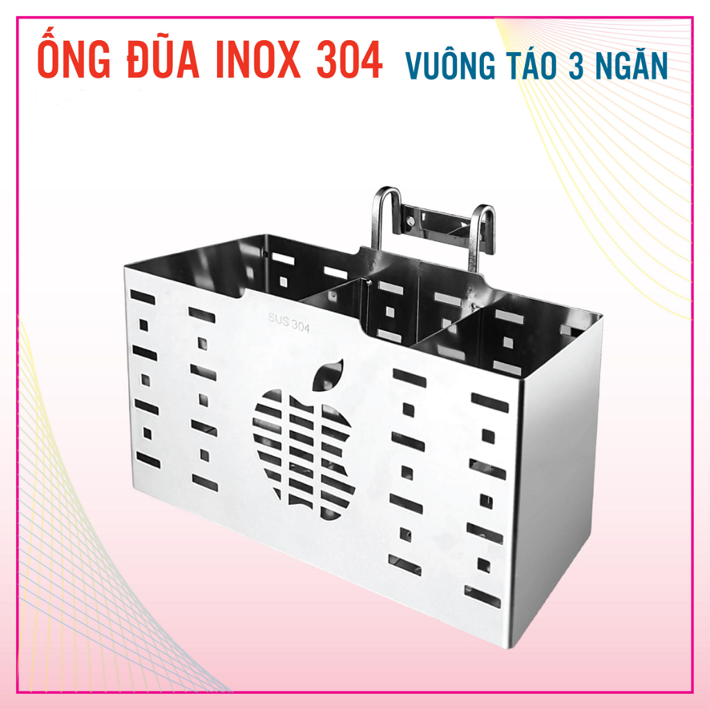 [ĐẢM BẢO 100% INOX 304] Ống đựng đũa inox 304 chuẩn đánh bóng đẹp, hàng dày, nặng TÁO VUÔNG 3 NGĂN