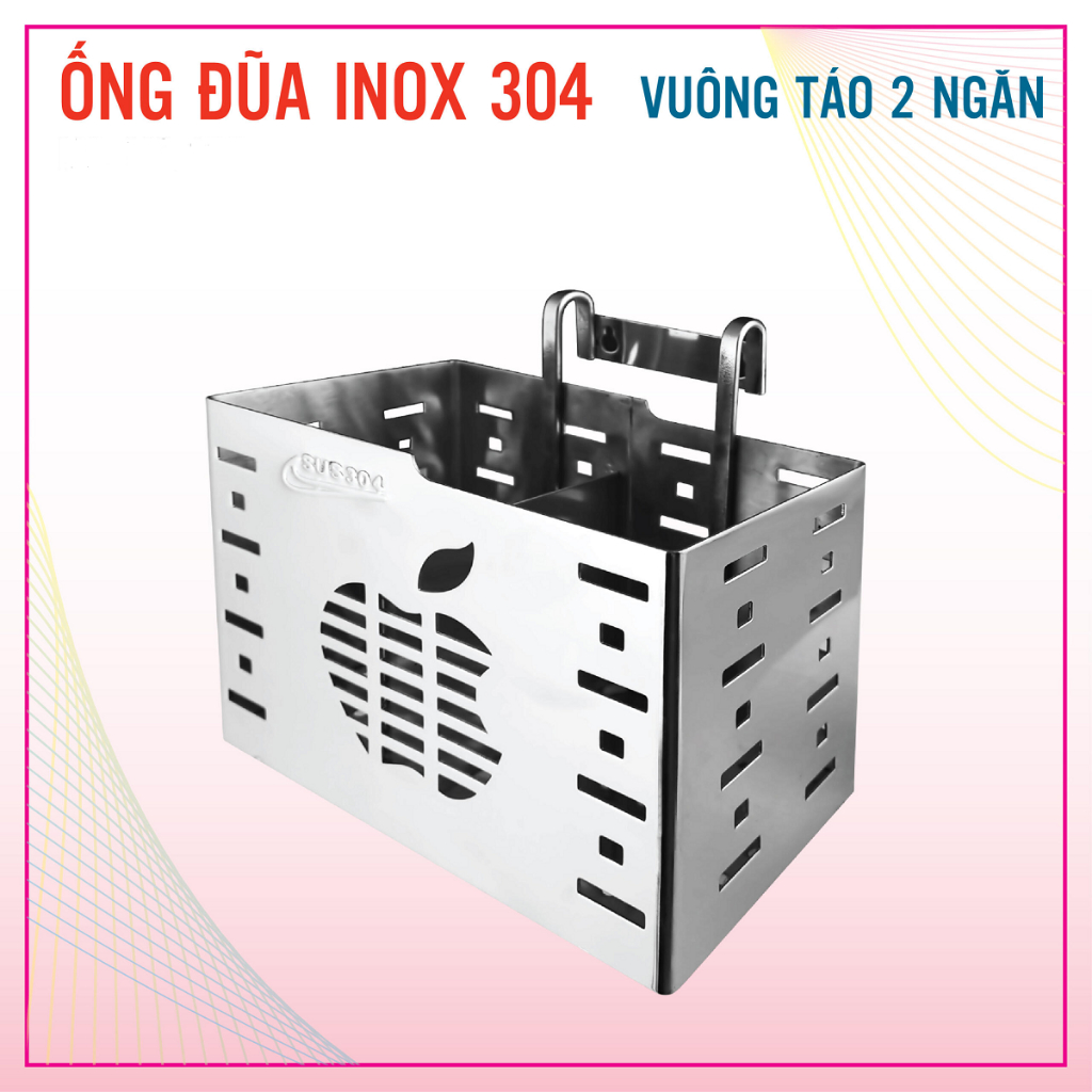 [ĐẢM BẢO 100% INOX 304] Ống đựng đũa inox 304 chuẩn đánh bóng đẹp, hàng dày, nặng,TÁO VUÔNG 2 NGĂN