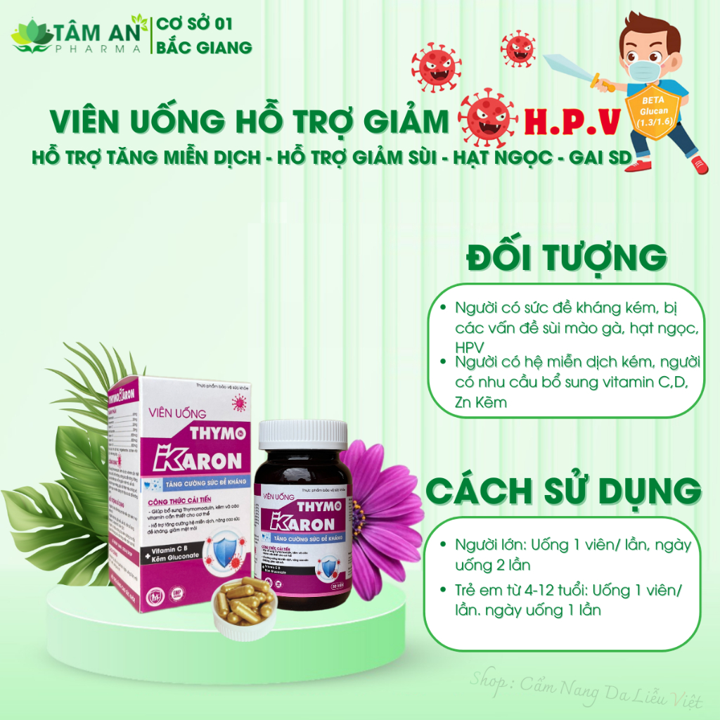 [ĐÀO THẢI H.P.V] Viên Uống THYMOKARON Hỗ Trợ Tăng Miễn Dịch - Hỗ Trợ Đào Thải HPV - Sạch Sùi Mào Gà