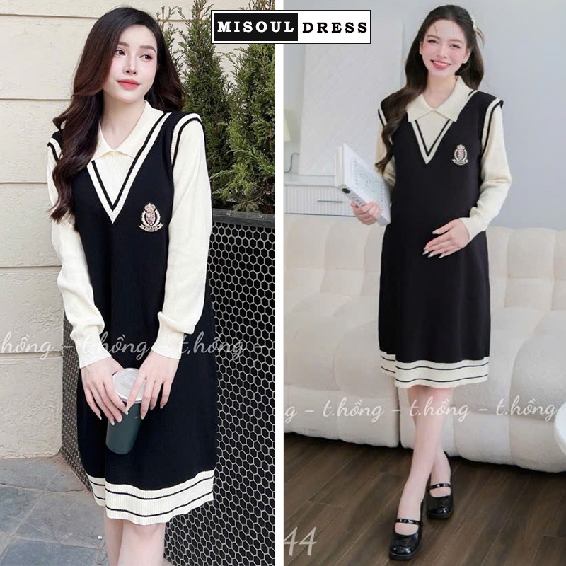 Váy bầu dài tay chất len mongtoghi 470 Quảng Châu mềm mịn - Đầm bầu xinh thu đông free size mặc đi chơi đi làm điệu đà