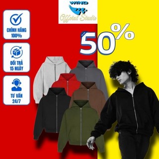  Áo hoodie zip boxy trơn WIND unisex nỉ ngoại local barand - Áo khoác nỉ dây kéo form crop nam nữ 