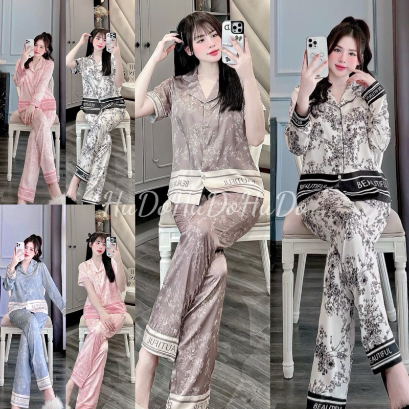 Bộ Lụa Latin Mặc Nhà Mềm Mát Hình Hoa Nhẹ Nhàng Dễ Mặc