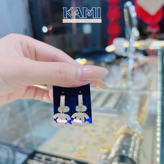 Bông tai khoen tròn rơi caneo đính đá tấm bền màu Kami trang sức sỉ