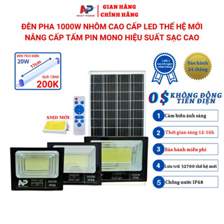 Đèn năng lượng mặt trời NP NHẬT PHONG 300W,500W,1000W siêu sáng loại pha năng lượng thế hệ mới vỏ nhôm bảo hành 2 năm