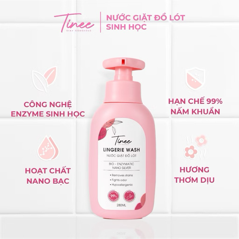 Nước giặt đồ lót sinh học Tinee kháng khuẩn an toàn cho da 280ml