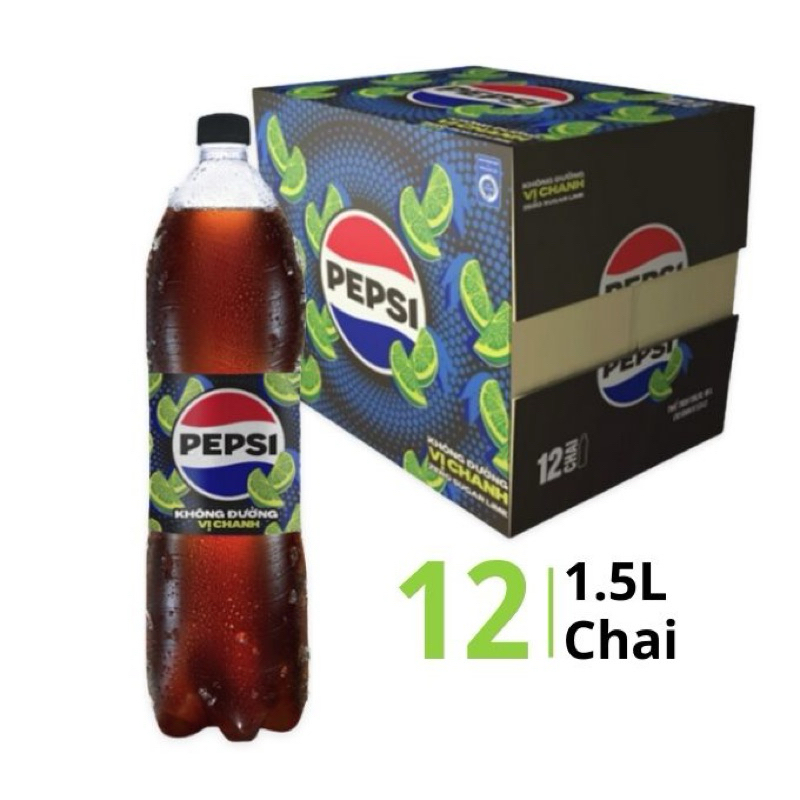 [ Sẵn Hàng] Pepsi Chanh Không Calo thùng 12 chai 1,5L