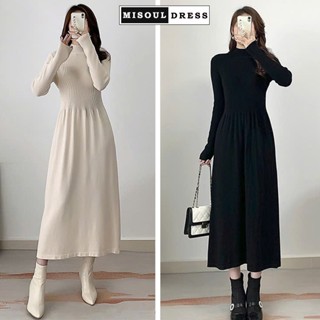  Váy bầu thun gân dài tay mặc mùa thu đông - Đầm bầu  dáng chữ A công sở free size ấm áp dày dặn mịn màng dáng body 661 