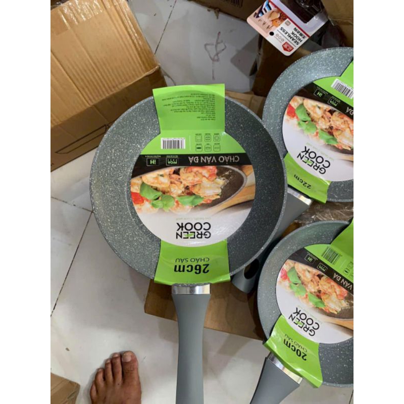 CHẢO VÂN ĐÁ ĐÁY TỪ GREEN COOK 26 CM