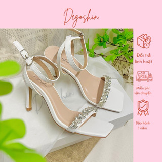  Giày sandal giày cưới đính đá lấp lánh 8cm quai ngang thiết kế Degoshin. 