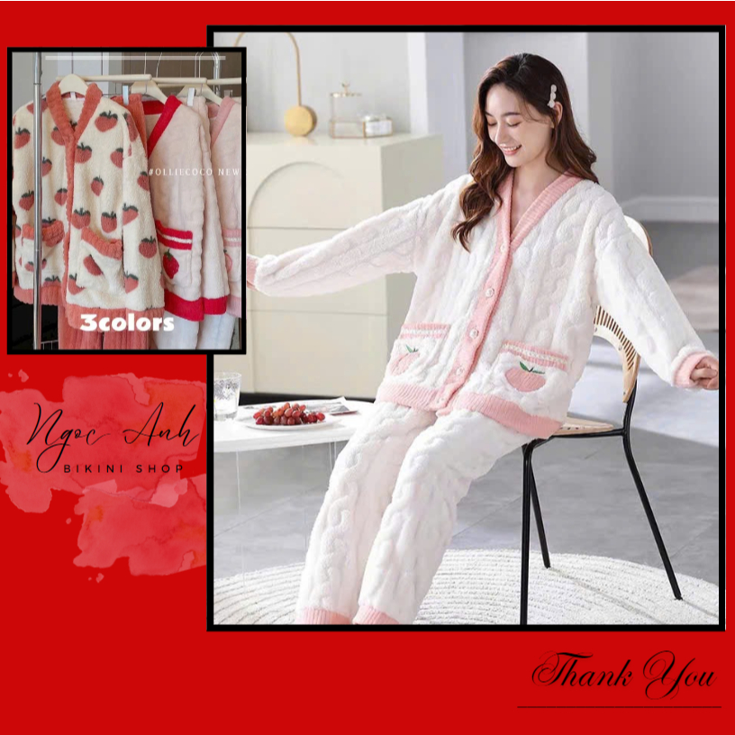 Bộ đồ ngủ,sét đồ ngủ lông cừu họa tiết Quả Đào,3 mẫu siêu xinh,siêu ấm
