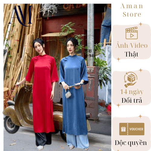 Áo dài cách tân Yêu Kiều , áo dài 2 tà cổ 2,5cm tròn đính nơ kiểu xưa dáng lỡ chất liệu lụa siêu đẹp