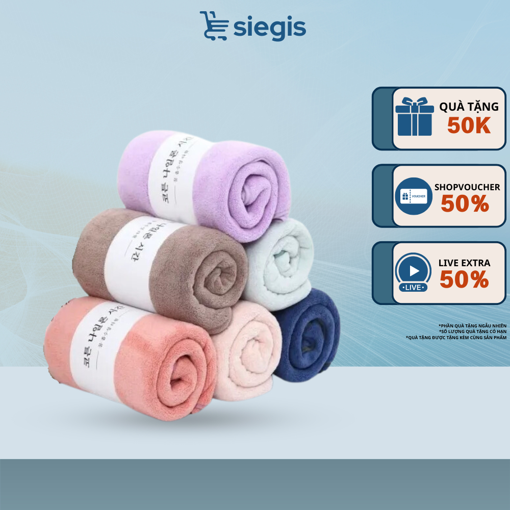 Khăn Tắm Hàn Quốc Cao Cấp SIEGIS 70*140cm Chất Liệu Cotton An Toàn Cho Da Siêu Thấm Hút