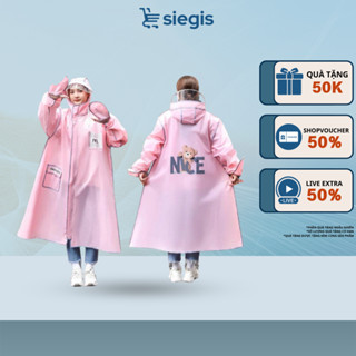 Áo Mưa Thời Trang SIEGIS In Hình Gấu Nice Màu Sắc Dễ Thương Có Kính Chắn Nước Kèm Khoá Kéo Tiện Lợi
