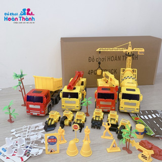 Bộ đồ chơi 4 xe ô tô công trình cỡ lớn cho bé, máy xúc, xe tải, cần cẩu, xe ben kèm phụ kiện cho trẻ em từ 2 đến 6 tuổi