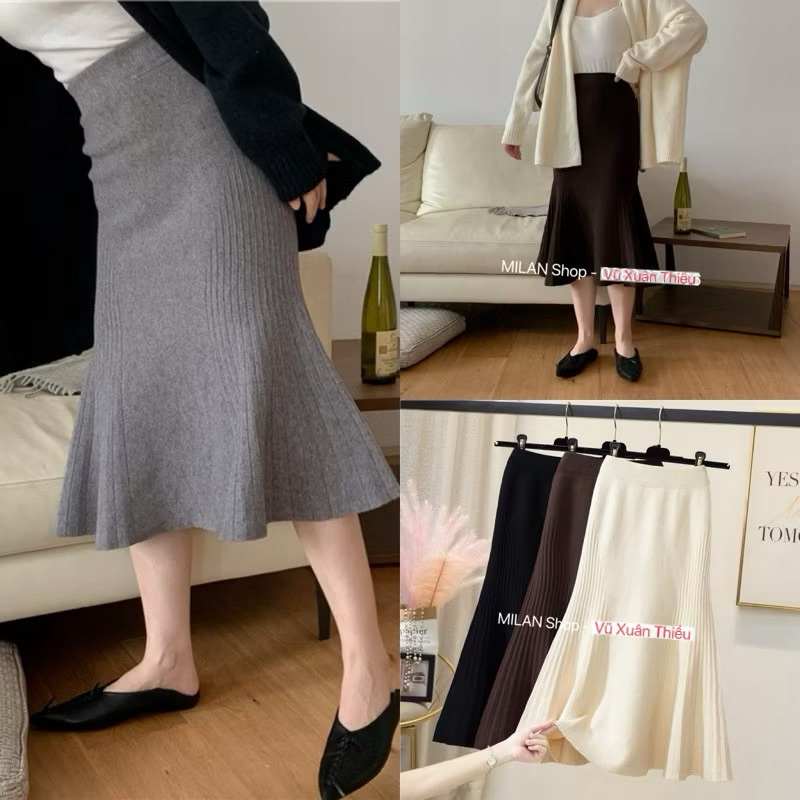 Chân váy len đuôi cá dài các kiểu style