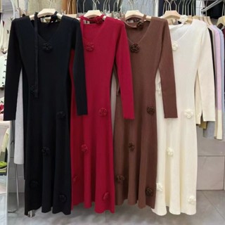 Váy len đính hoa cổ tim kèm choker siêu xinh hàng QC freesize