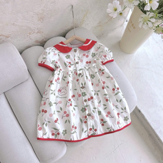 Váy cộc tay cho bé gái cổ thuỷ thủ hoạ tiết cherry xinh xắn