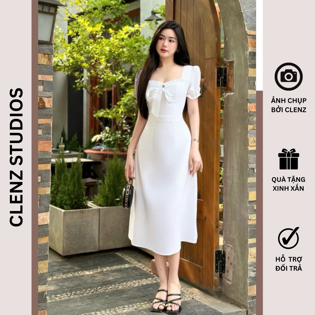 [ Clenz - Váy thiết kế cao cấp ] Đầm trắng dáng dài thắt nơ xinh, váy cưới cô dâu lễ ăn hỏi có size XS Bigsize D06