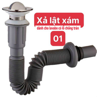  Ống Xả Xi phông Lavabo Bồn Rửa Mặt XẢ RUỘT GÀ kéo dài được dùng cho lavabo có chống tràn XẢ LẬT XÁM 