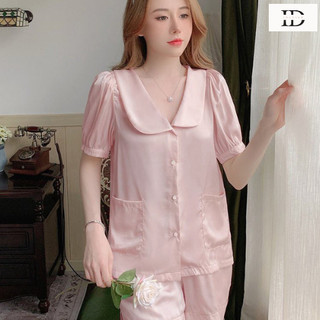 Bộ đồ ngủ lụa cộc tay, bộ pijama lụa tiểu thư cao cấp N05