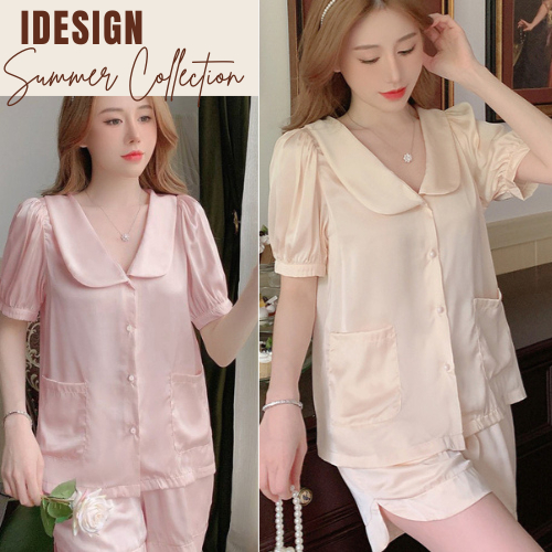 Bộ đồ ngủ lụa cộc tay, bộ pijama lụa tiểu thư cao cấp N05