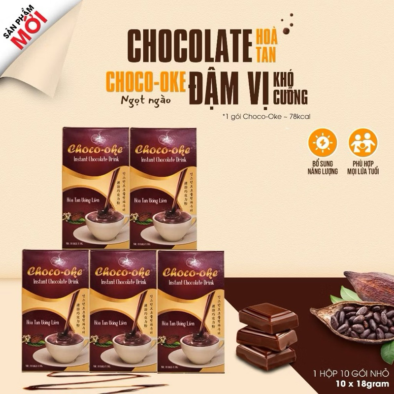 Sỉ Combo 5 Hộp Socola Hòa Tan Uống liền CHOCO-OKE, Combo 3 HỘp Socola Hòa Tan Đặc Biệt Thơm Ngon , L