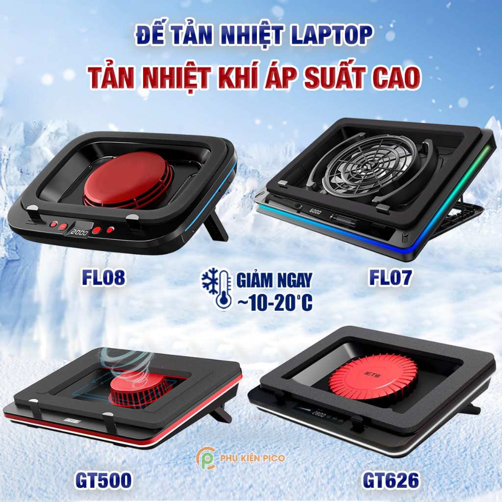 Quạt tản nhiệt laptop máy tính GT350 GT626 GT610 GT500 - Đế tản nhiệt laptop 17 inch - Giá đỡ Surfac