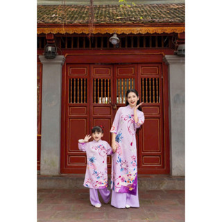 Áo Dài Mẹ&Bé Gái Nghinh Xuân-Hà Cúc diện lễ ,tết. Màu tím kèm quần lụa